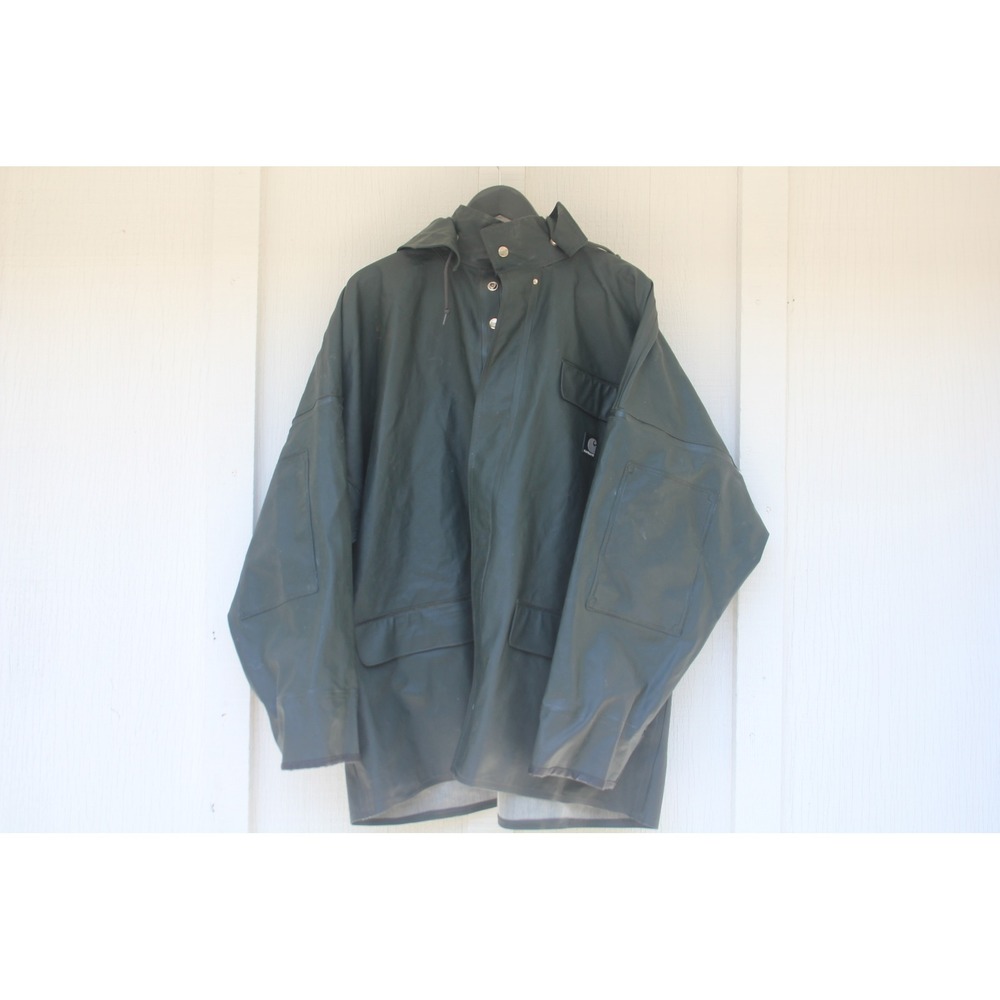 Carhartt C64GRN PVC Waterproof Hooded Rain Jacket Workwear Green XL